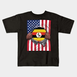 Uganda Flag American Flag Ripped - Gift for Ugandan From Uganda Kids T-Shirt